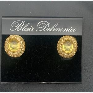 Vintage Blair Delmonico Stunning Clip On Earrings With Yellow And Clear Crystals
